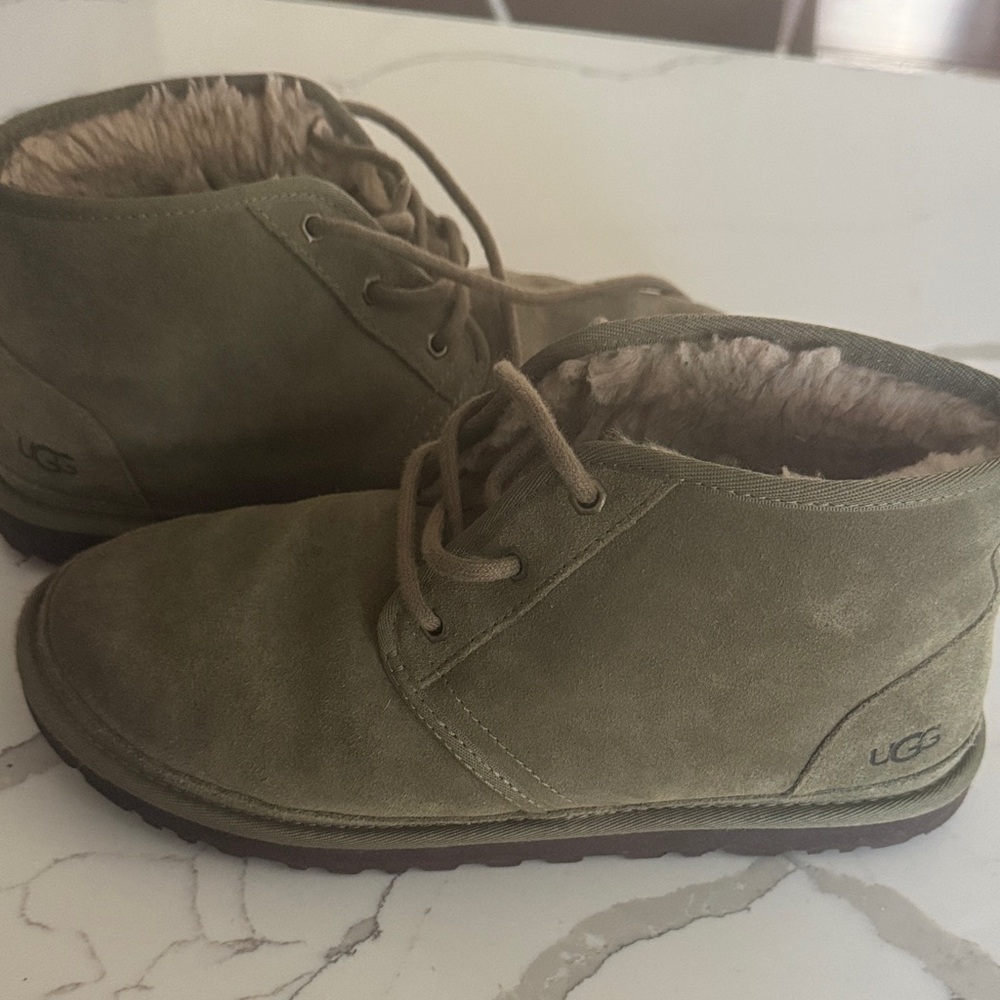 UGG Olive Green Suede Lace-Up Shearling Boots
